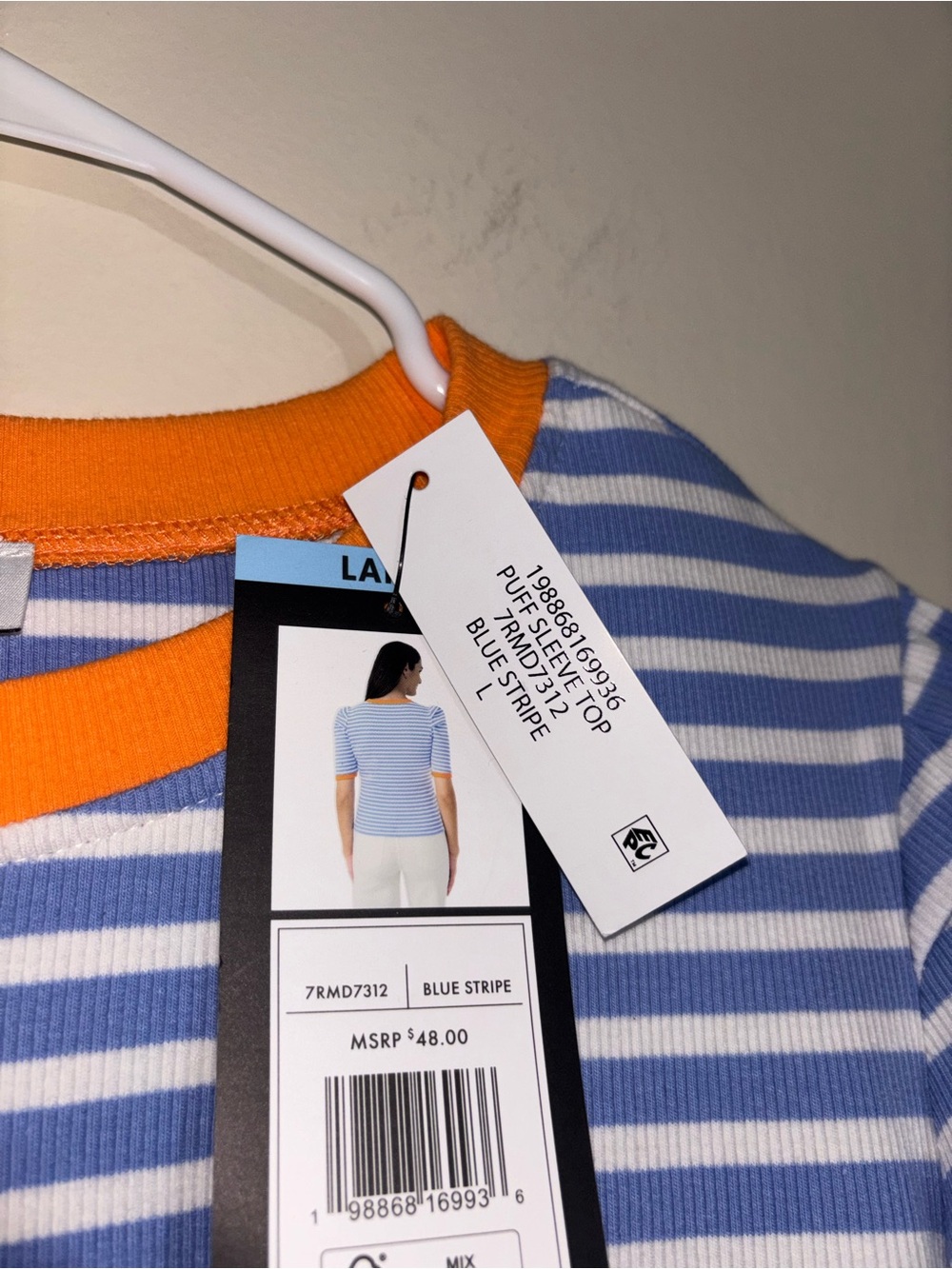 Rebecca Minkoff Blue White
Stripe Puff Sleeve Rib Knit Top
Large cotton - Picture 5 of 9